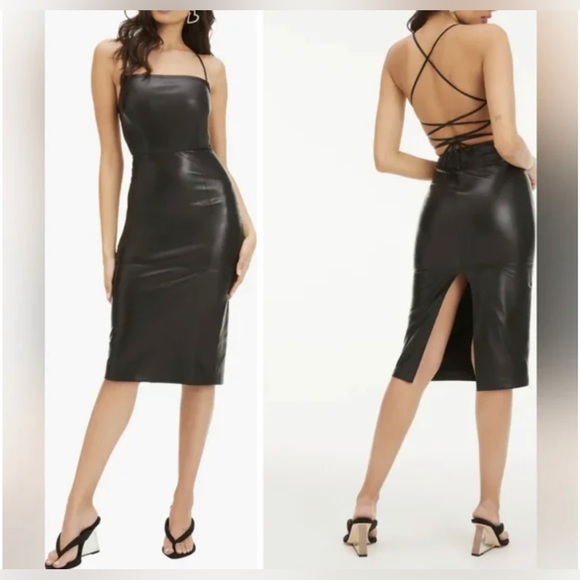 SOLD***Good American- Faux Leather Dress/ Black001 - Picture 1 of 3